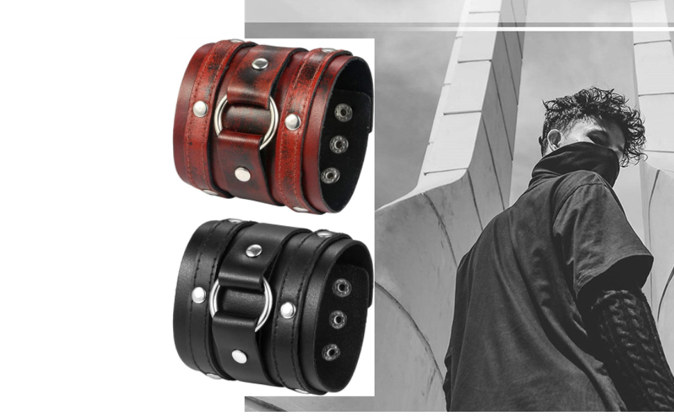 Amazon | [JEWELRYWE] レザー ブレスレット ペア 腕輪 パンク
